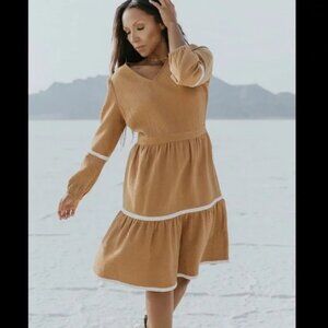 Salt Cedar Hills Embroidered Trim Quilted Rust Brown Cotton Dress S